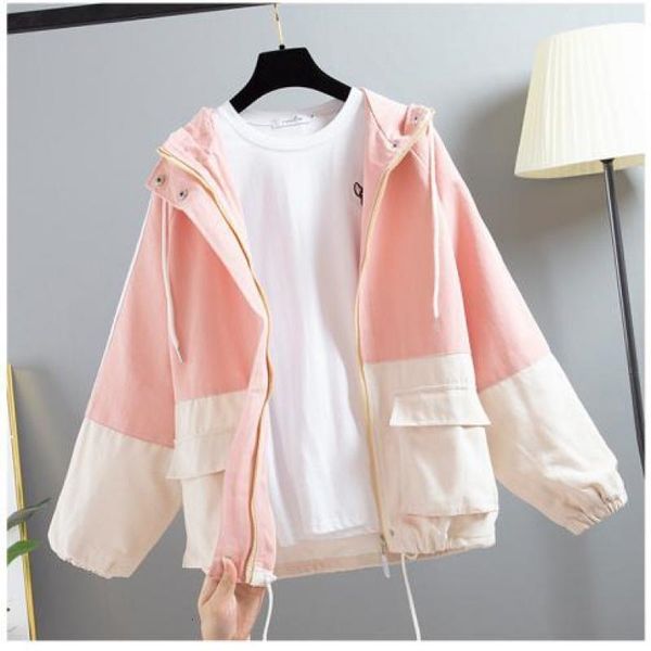 

women casual jacket casaco feminino spring long sleeve hooded coats ladies vintage patchwork harajuku bomber outerwear 201013, Black;brown