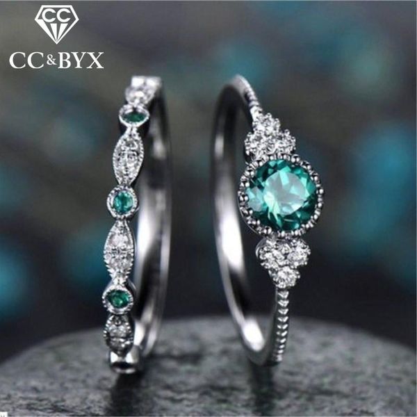 

cluster rings set for women vintage jewelry multicolor cubic zirconia round ring bridal sets wedding engagement accessories 2165, Golden;silver