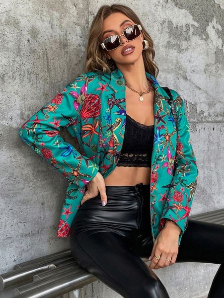 

sxy marine life print single breasted blazer n6vz#, White;black