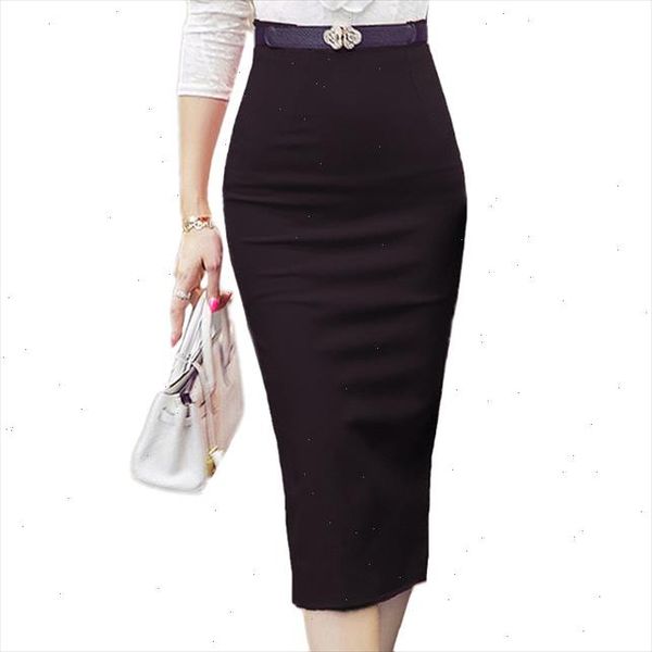 

fashion 2021 women skirt long skirt ol open slit slim stretch high waist pencil elegant ladies skirts plus size 5xl, Black