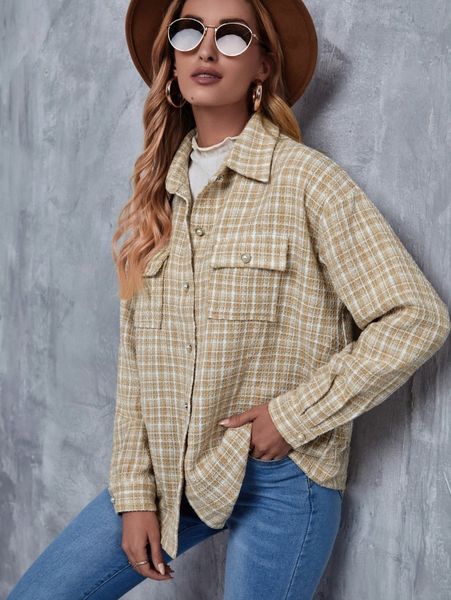 

tweed plaid flap pocket coat f79m#, Black