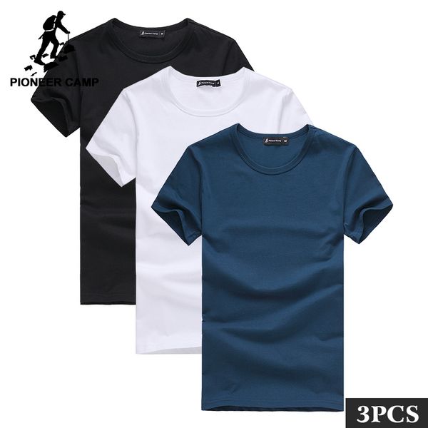 

pioneer camp pack of 3 promoting short sleeve t-shirt men brand clothing summer solid t shirt male casual tees 1005, White;black