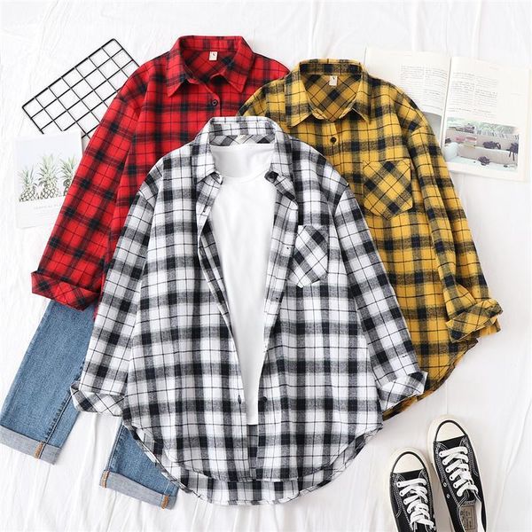 

women blouses shirts womens and blouses 2021 womenswear long sleeve clothing button up down shirt plaid korean female new1, White