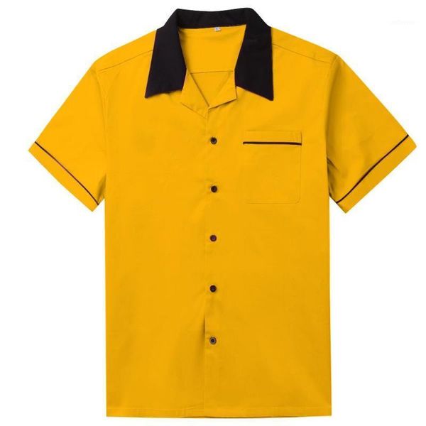 

white bowling shirt short sleeve classic retro shirt st117y yellow red cotton mid-century inspired style men shirts1, White;black