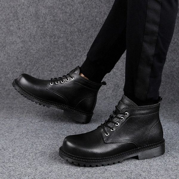 

men winter snow boots fur warm comfortable fashion genuine leather snow boots men's wool short plush warm boots big size 48 #m94h