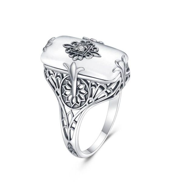 

cluster rings szjinao real sterling silver ring for women engagement gemstones trendy handmade design unique 925 jewelry, Golden;silver