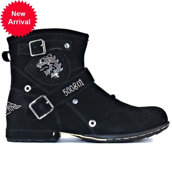 

2021 spring part genuine leather men ankle male boots 5008-1-d raug, Black