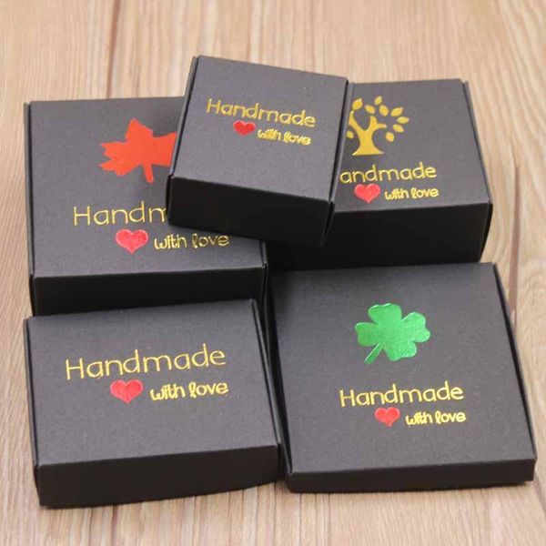 

10pcs gold foil life tree black gifts package box kraft diy red heart maple handmade candy display box white wedding favor box wmtqux