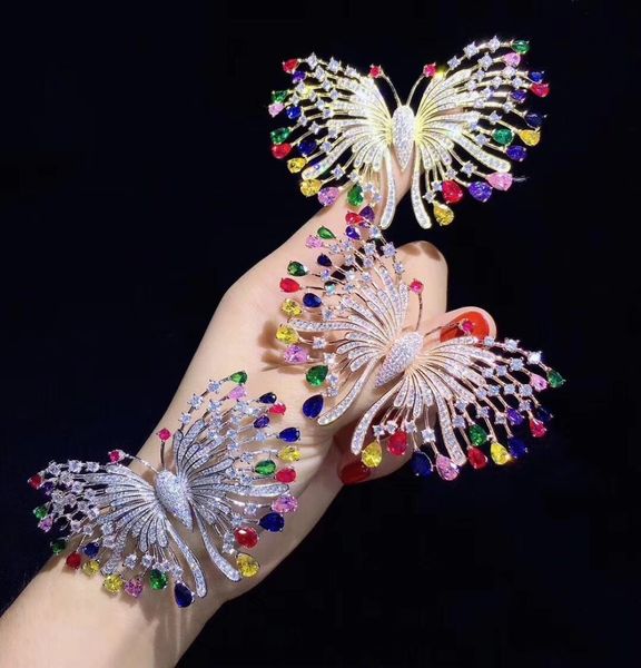 

1pc 38x60mm golden plated multi color cz micro butterfly brooch 201009, Gray