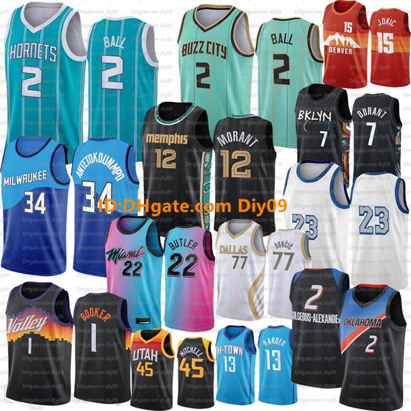 

ncaa city lamelo ball ja morant devin booker westbrook antetokounmpo curry basketball jerseys tyler herro butler siakam lowry doncic, Black;red