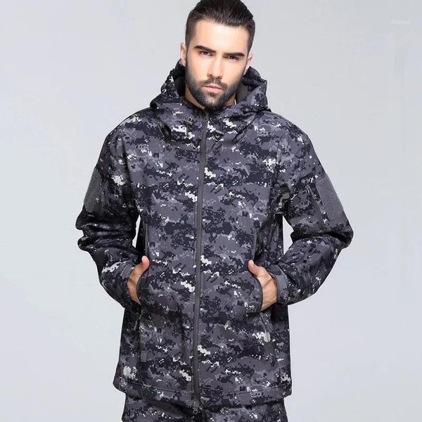 

outdoor jackets&hoodies camouflage windproof waterproof coat men hiking soft shell fleece thick warm tactical jacket size s-6xl1, Blue;black