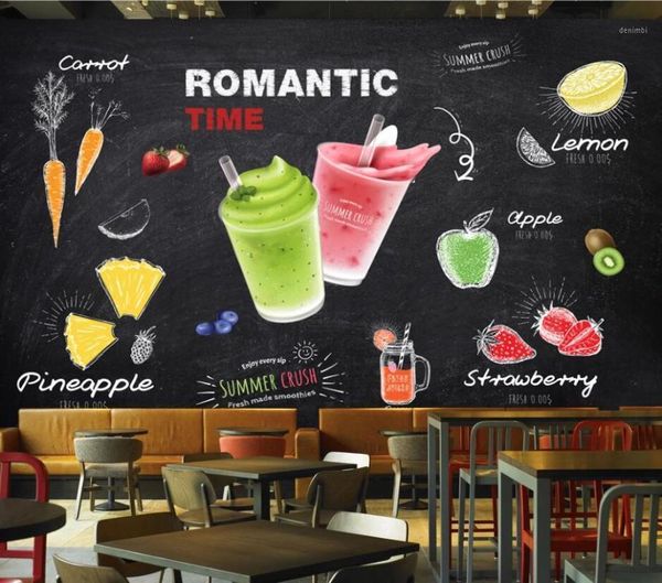 

cjsir custom 3d wallpaper mural personality hand-painted blackboard drink fruit juice cold drink shop mural background wall1