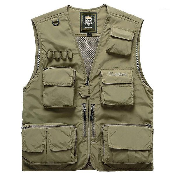

hunting jackets men multifunction quick dry fishing vest mesh loose jacket outdoor multipockets pography fisherman waist coat,khaki1, Camo;black