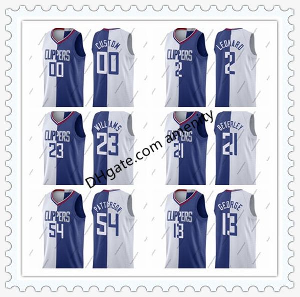 

men custom clippers la george 22 green 23 williams 2 leonard basketball jerseys paul kawhi lou white blue split jersey, Black