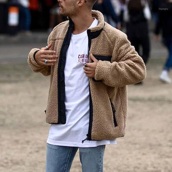 

winter men's polar fleece thick warm jacket premium loose fashion street style jacket cardigan men's clothing1, Black;brown