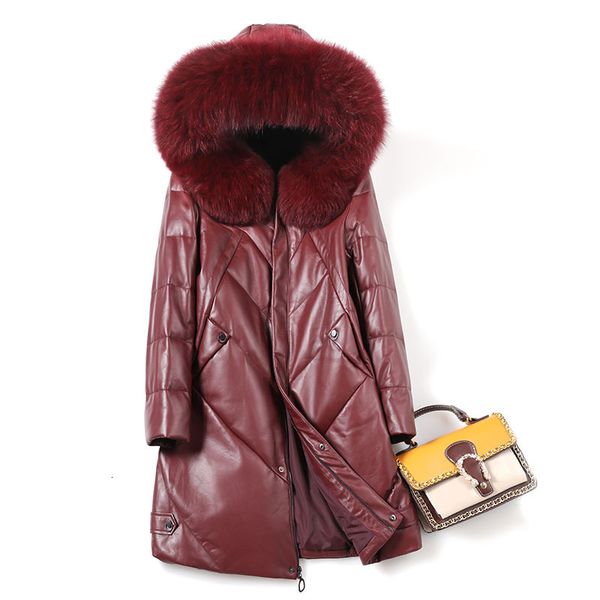 

chinese factory fox down coat genuine leather jacket with fur women