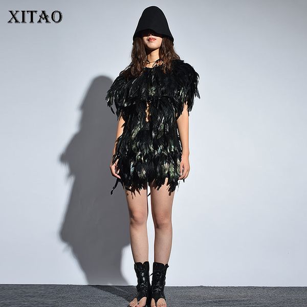 

xitao] europe new arrival autumn street women solid color sleeveless short female o-neck loose bandage vest ljt3840 1027, Black;white