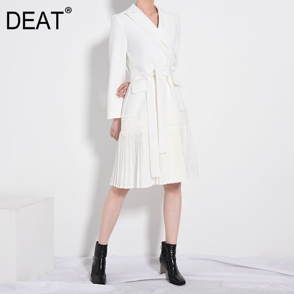 

deat 2020 new fashion women clothes turn-down collar full sleeve sashes open stitch pleated bottom windbreaker 1028, Tan;black