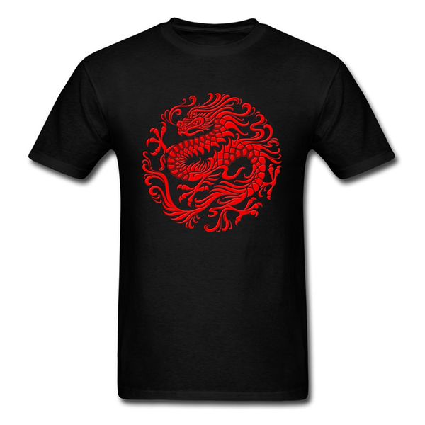 

sport fitted t-shirt men traditional red t shirt chinese dragon circle tshirts print clothes summer round collar 100% cotton tees