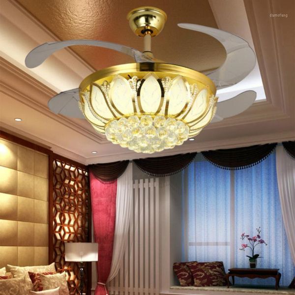 

yeeled light 42" crystal ceiling fan light with 3-colors and 3 speed control abs retractable invisible blade fan for indoor room1