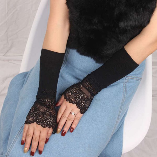 

arm autumn cotton and winter knitted cover women' decoration false elbow protection warm gloves sweet lace sleeve, Blue;gray