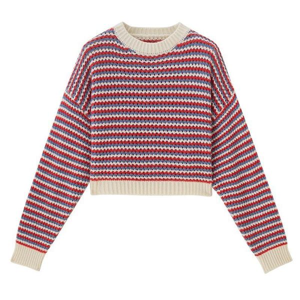 

women's striped christmas sweater autumn winter 2020 women european and american style retro twist back tie knitting sweater, White;black