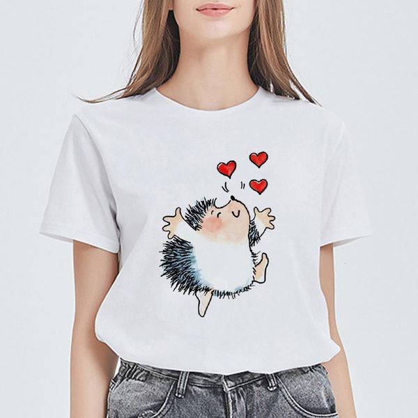 

spring summer pretty t shirt fashion vintage kawaii tshirt loose tee shirt streetwear hedgehog female drop shipping, White