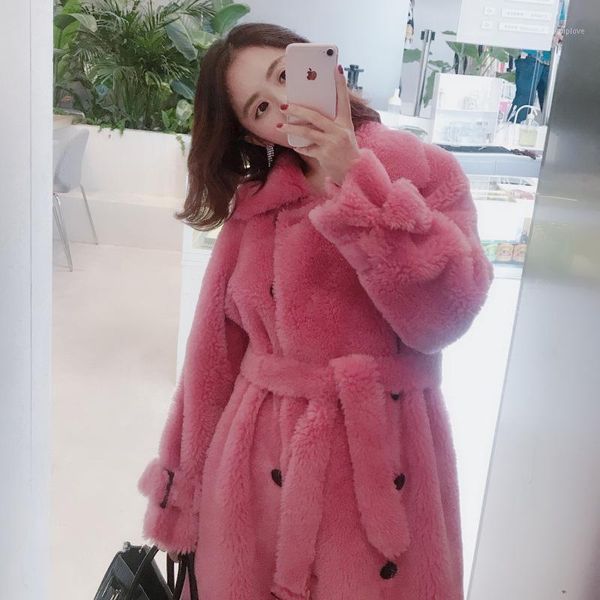 

jacket real lamb fur winter coat women korean warm woolen overcoat long abrigos mujer invierno 2020 bl-629 yy6421, Black