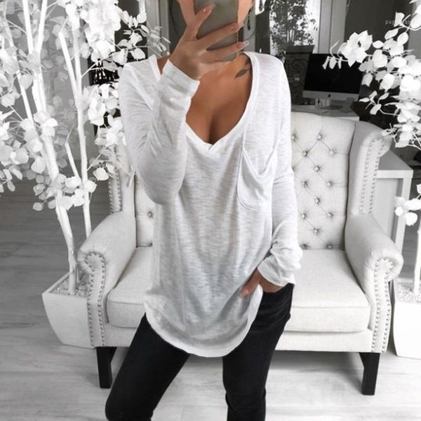 

6 colors fashion all match v neck long sleeve shirts spring new arrivals s-2xl plus size bottoming loose european style1, White