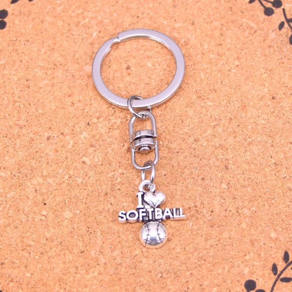 Keychain de moda 21*19mm eu amo pingentes de softball pingentes de joalheria de joalheria de joias -chave de correntes de cadeia de correntes de cadeia