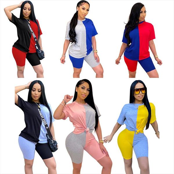 

2020 women sets summer tracksuits patchwork sportswear shorts two piece suit set club party street 2 pieces outfits, Gray