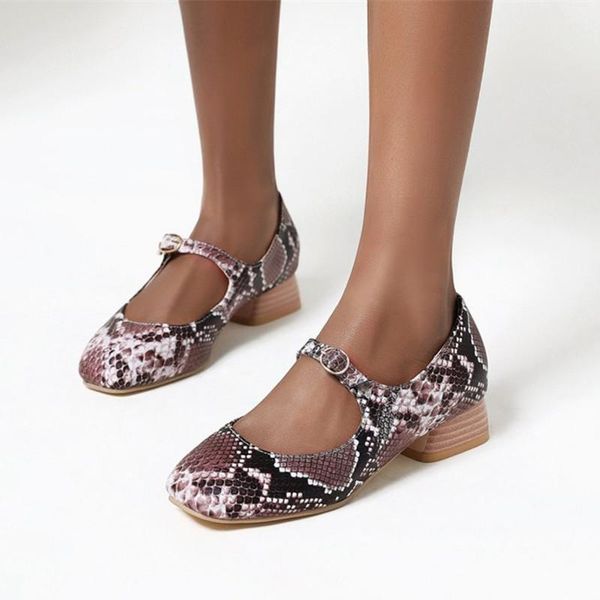 

women office career high heeled pumps snakeskin leather square toe brand design party shoes spring mary janes shoes woman, Black