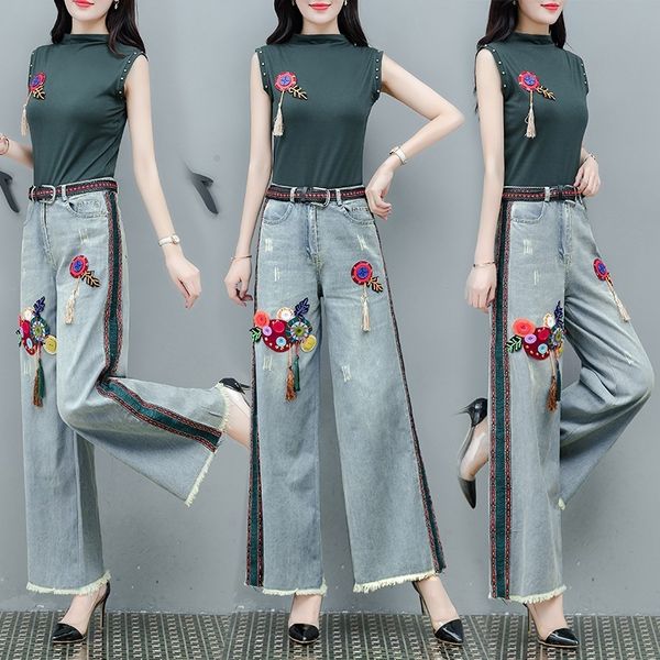 

denim широко ноги женщин лето 2020 брюки новый костюм брюки suitwide ноги suitslimming и возрастные снижения модно богиней вентилятора yujie, Gray