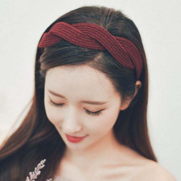 

hair accessories knitted cotton twist hairband for women cross knot solid color head band bezel lady hoop fashion