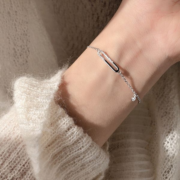 

h4vus 925 flash silver diamond geometric oval simple and fresh design ins small bracelet braceletdiamond iris girl bracelet braceletstudent, Golden;silver