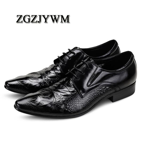 

zgzjywm новый дышащий черный / коричневый / красный мокасины платье из натуральной кожи крокодила стиль lace-up острым носом свадебный бизне, Black