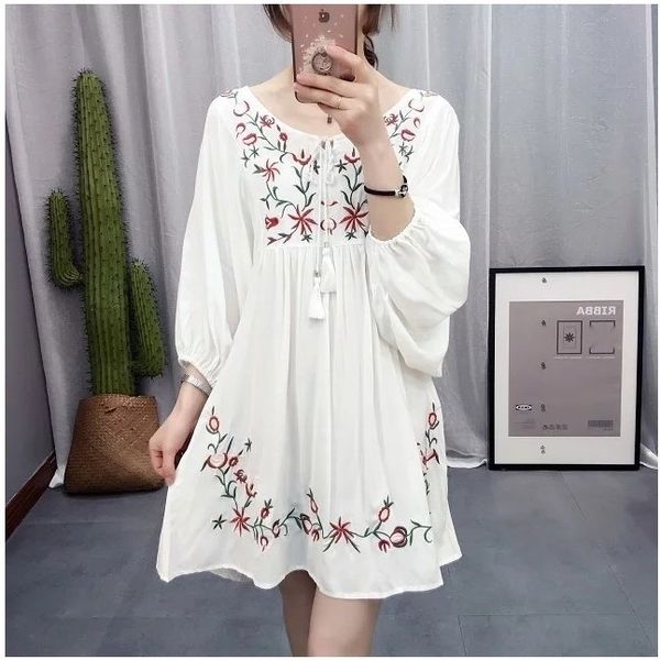 

zdi2p summer new fashion trend avant garde casual embroidery embroidered dress mid dress jacquard versatile sleeve gd8qv, Black;gray