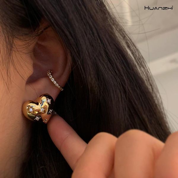 

stud huanzhi 2021 s925 trendy metal geometric heart shape rhinestone earrings gold color for women girls party jewelry1, Golden;silver
