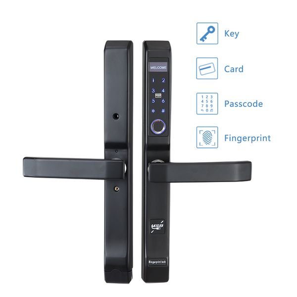 

304 stainless steel aluminum fingerprint lock for sliding door in black color