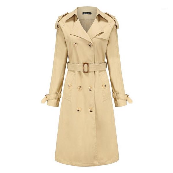 

2020 autumn women's trench coat double breasted cotton slim classic winter long trench coat women with belt windbreaker outwear1, Tan;black