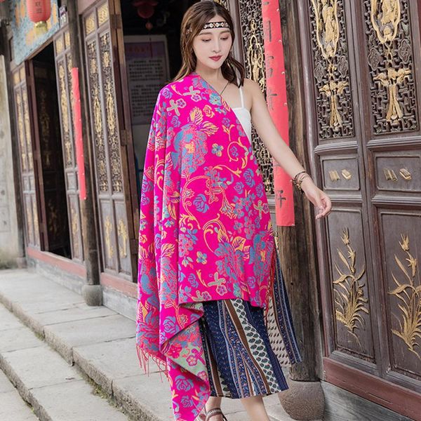 

long travel floral embroidery scarf shawl travel p square blanket elegant all-match warm napped wrap head scarf, Blue;gray