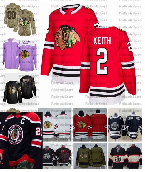 

2021 reverse retro customize #2 duncan keith chicago blackhawks hockey jerseys golden edition camo veterans day fights cancer shirts, Black;red