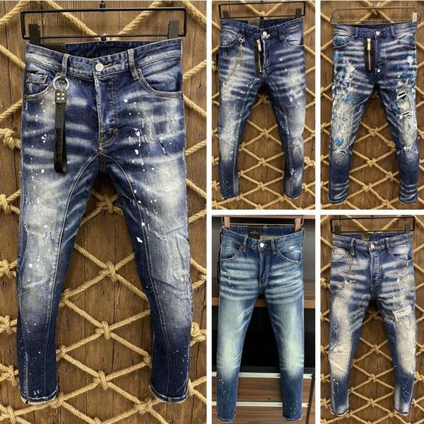 

2021 latt listing ny for men ripped hol jeans Motorcycle Biker Denim Men Brand fashion Digner Hip Hop Mens Jeans, Blue