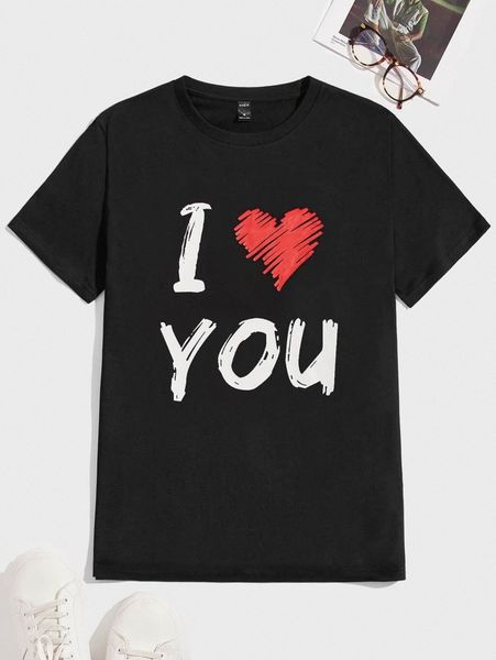 

men slogan and heart print s3wv#, White;black