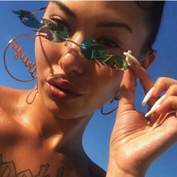 

luxury trending women fire flame sunglasses men rimless wave sun glasses fashion eyewear narrow sunglasses streetwear, White;black