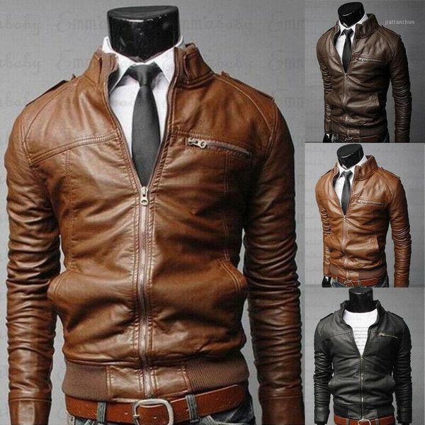 

men's fashion jackets collar slim motorcycle leather jacket coat outwear new1, Black;brown