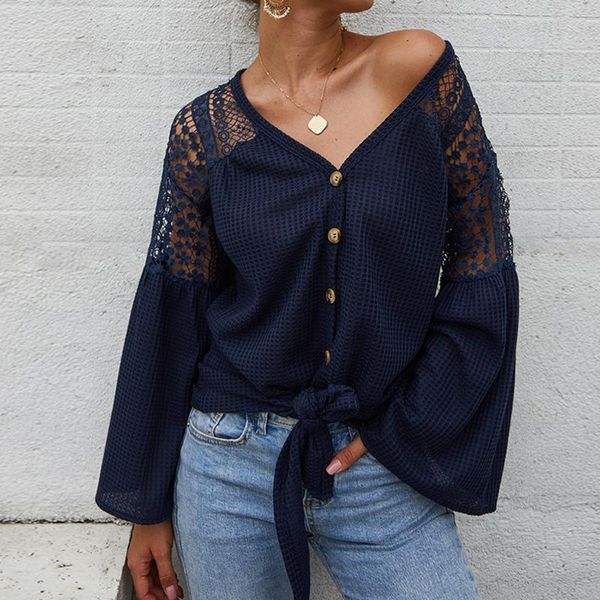 

women's blouses & shirts women blouse autumn v-neck bandage elegant casual loose blusas femininas de verao 2021 fashion, White