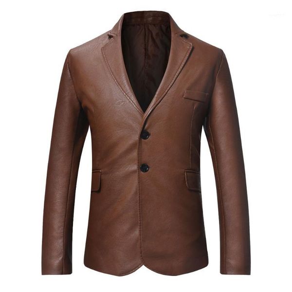 

eur size winter 2018 new men blazer double-button slim fit men's black pu leather jacket long sleeve casual fashion mens coat1
