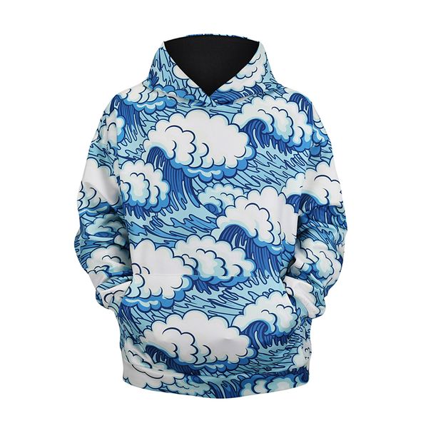 

hip hop harajuku japanese wave carp print hooded hoodies men long sleeve kangaroo pocket pullover tracksuits couple oversize, Black