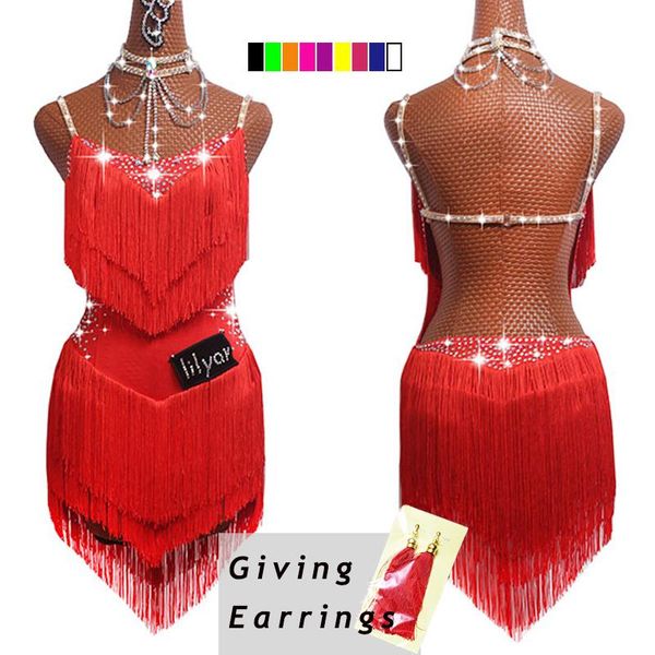 

2020 sale latin dance dresses for women black lace club party dancer singer entertainer fringe tassel black dress dm1034, Black;red
